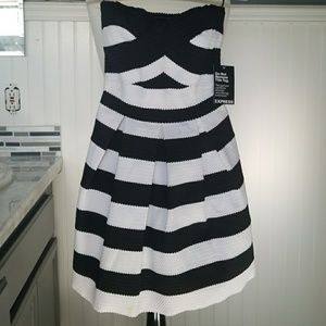 Express Black & White Strapless Dress NWT